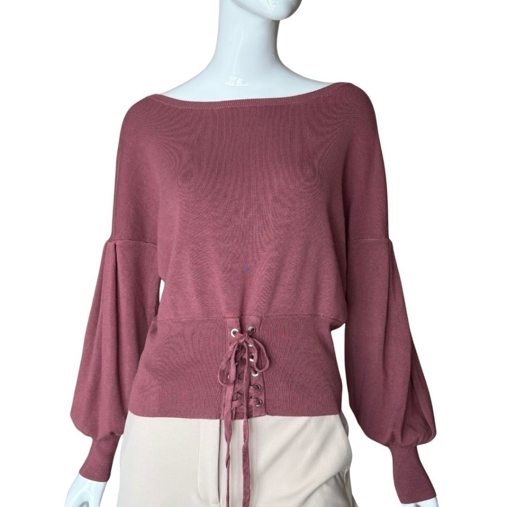 Express Dusty Rose Boat Neck Sweater With Corset Lace-up Detail Size Small NWT